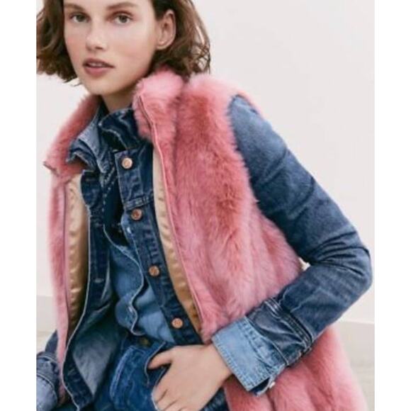 J.Crew Rose Pink Faux Fur Zip Vest NWT Petite XXS MSRP $128 - Picture 1 of 5